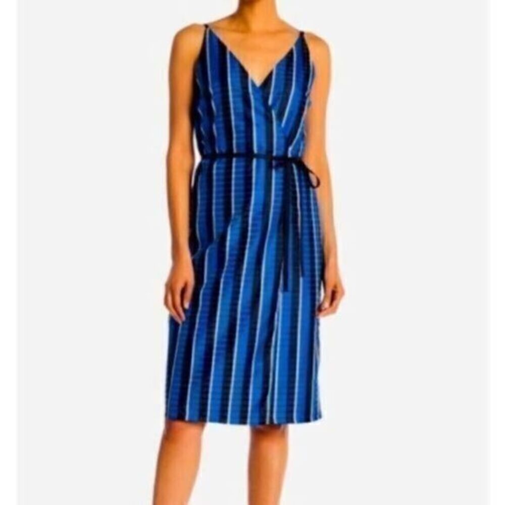 Robert Rodriguez Blue Striped Wrap Slip Midi Dress XS